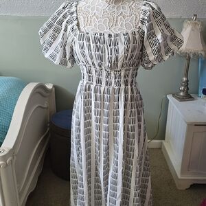 Maeve White and Gray Square Neck Sundress